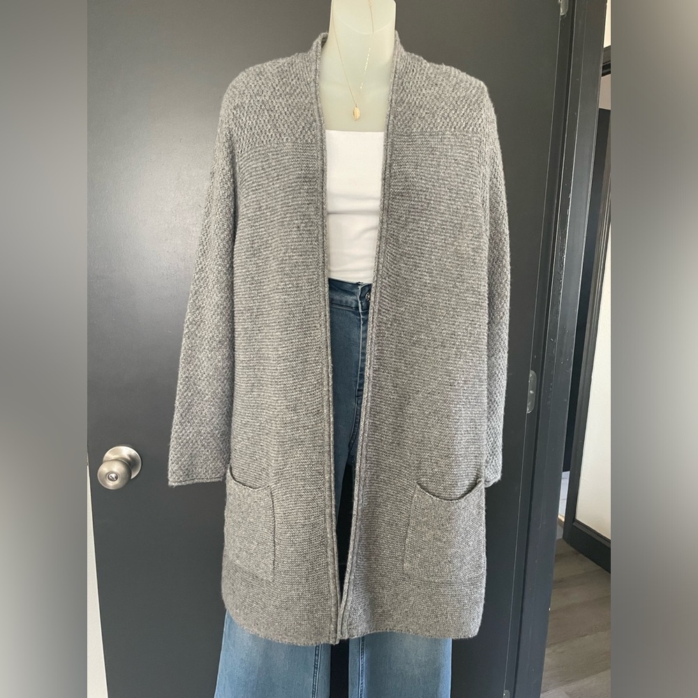 J. Jill Heather Gray Open Front Knit Cotton Wool blend Cardigan Medium